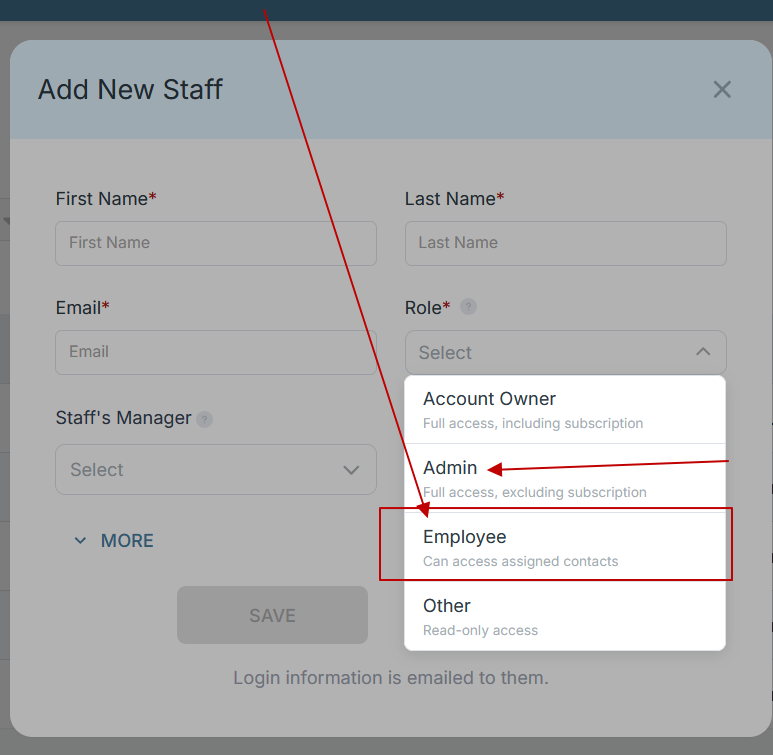 Add Staff - assign role to member